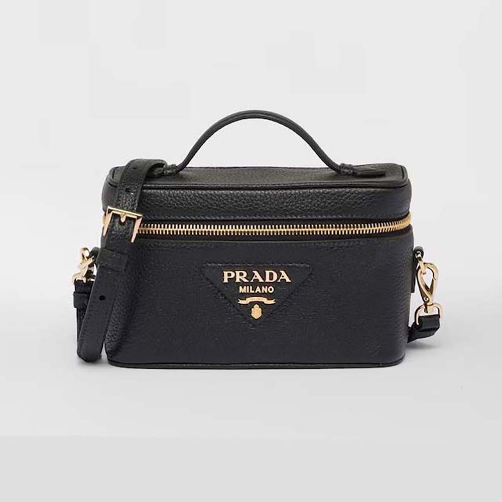 Front view of Prada Women Leather Mini-Bag-Black showing signature logo