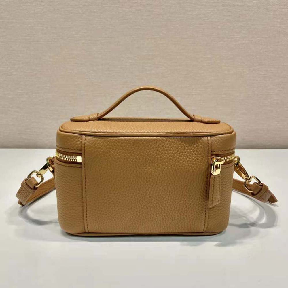 Side angle showing structured silhouette of Prada Women Leather Mini-Bag-Brown