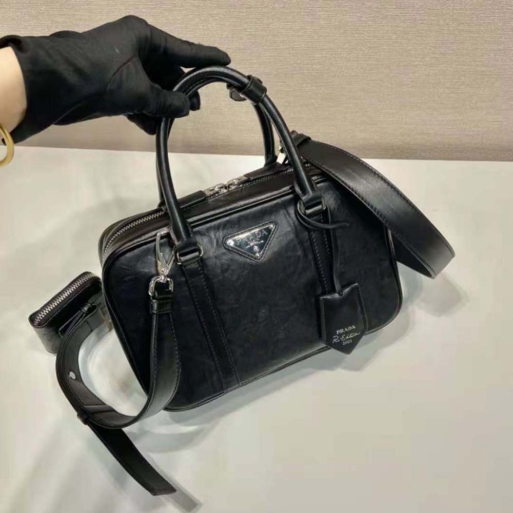 Prada Women Medium Antique Nappa Leather Top Handle Bag-Black - image 4