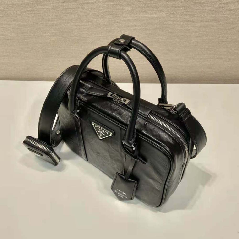 Prada Women Medium Antique Nappa Leather Top Handle Bag-Black - image 5