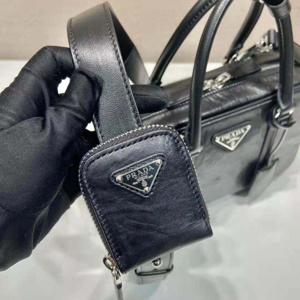 Prada Women Medium Antique Nappa Leather Top Handle Bag-Black - image 7