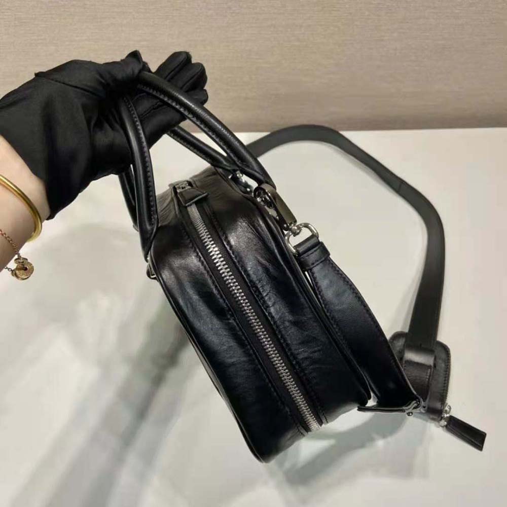 Prada Women Medium Antique Nappa Leather Top Handle Bag-Black - image 6