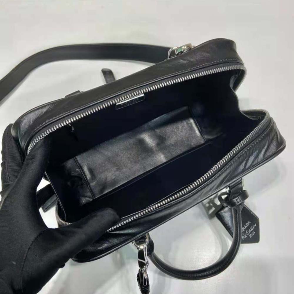 Prada Women Medium Antique Nappa Leather Top Handle Bag-Black - image 9