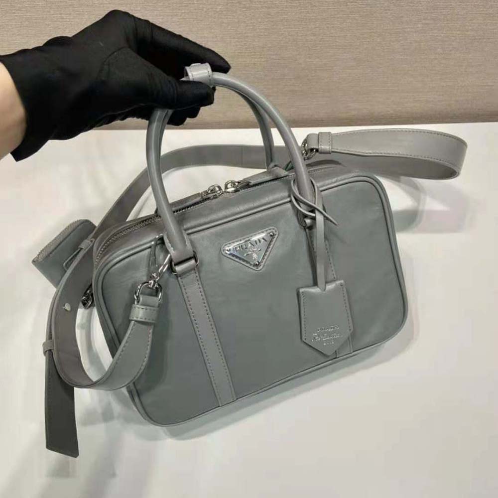 Prada Women Medium Antique Nappa Leather Top Handle Bag-Gray - image 4