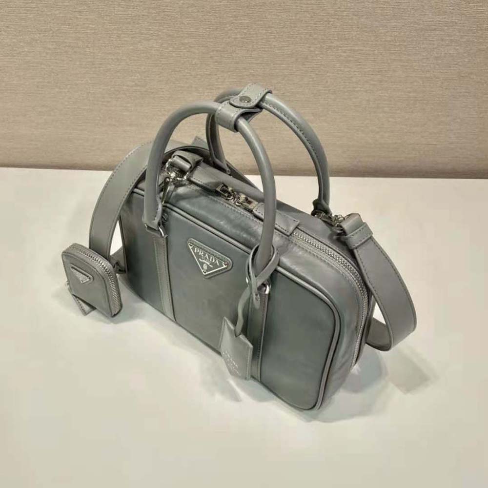 Prada Women Medium Antique Nappa Leather Top Handle Bag-Gray - image 5