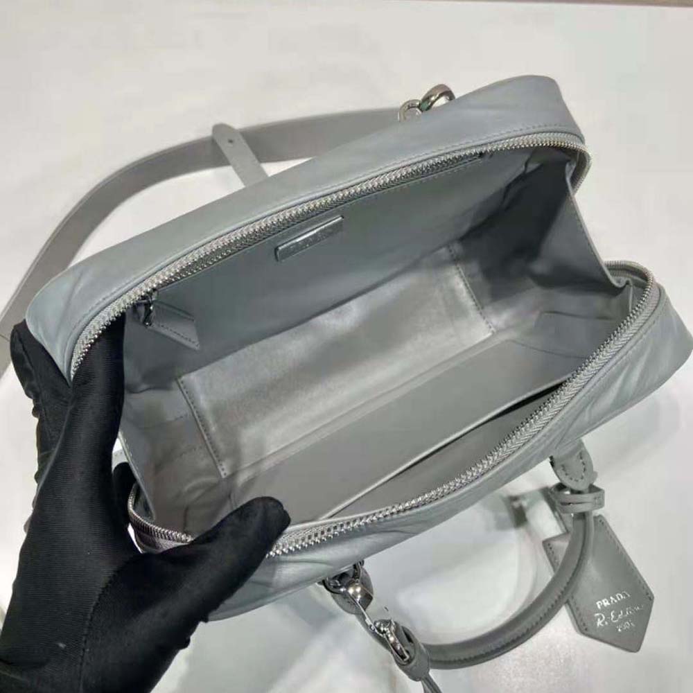 Prada Women Medium Antique Nappa Leather Top Handle Bag-Gray - image 8