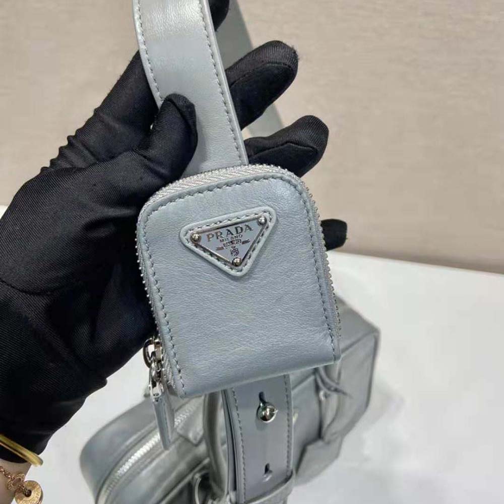 Prada Women Medium Antique Nappa Leather Top Handle Bag-Gray - image 9