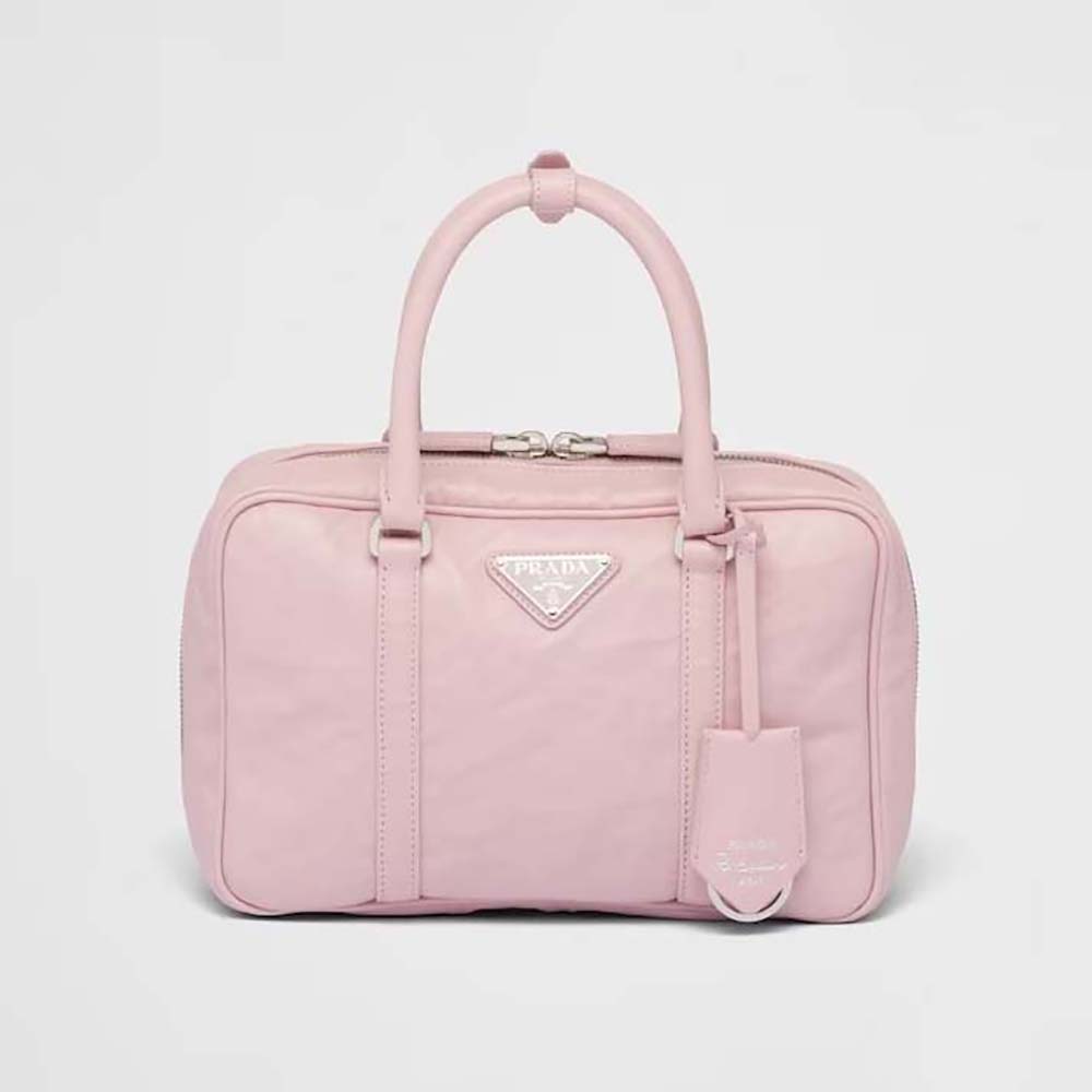 Front view of Prada Women Medium Antique Nappa Leather Top Handle Bag-Pink