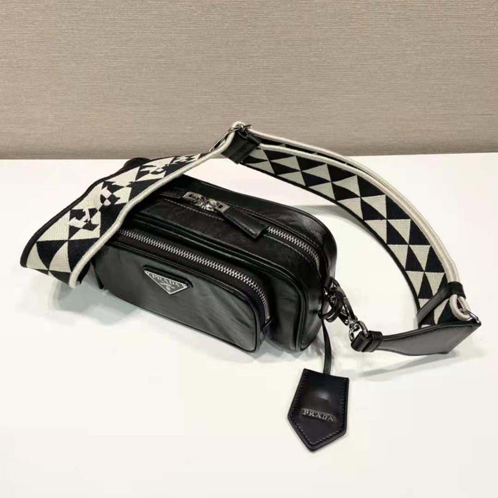 Prada Women Nappa Antique Leather Multi-Pocket Shoulder Bag-Black - image 5