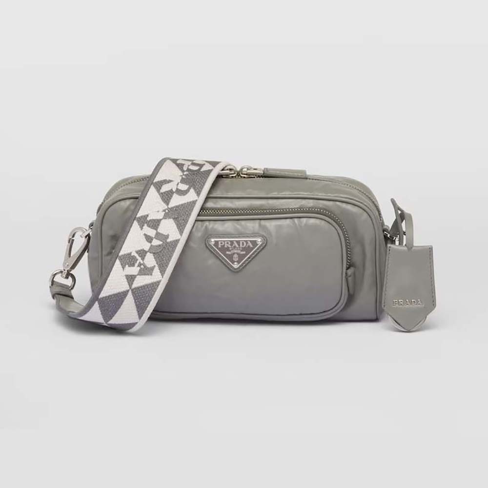 Front view of Prada Women Nappa Antique Leather Multi-Pocket Shoulder Bag-Gray