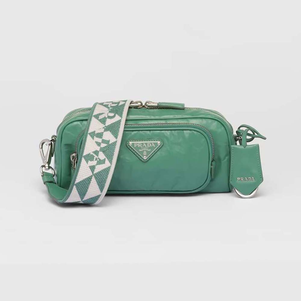 Front view of Prada Women Nappa Antique Leather Multi-Pocket Shoulder Bag-Green
