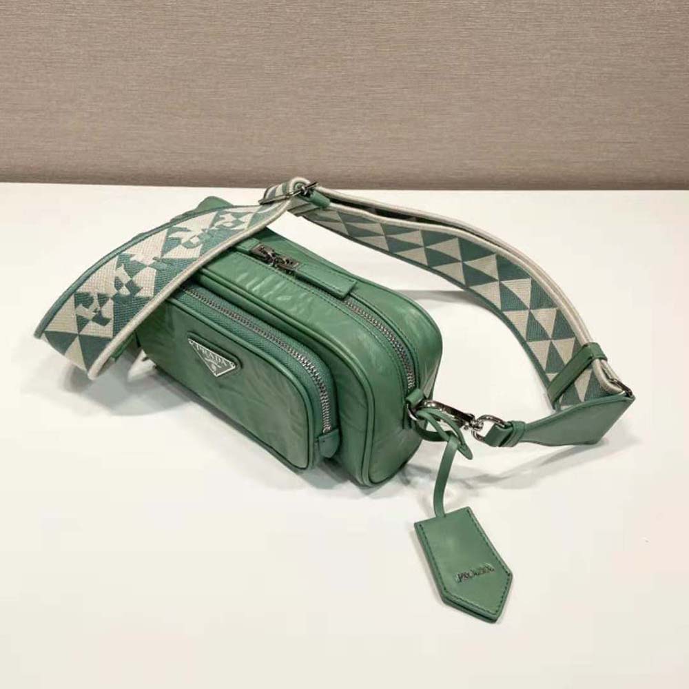 Prada Women Nappa Antique Leather Multi-Pocket Shoulder Bag-Green - image 5