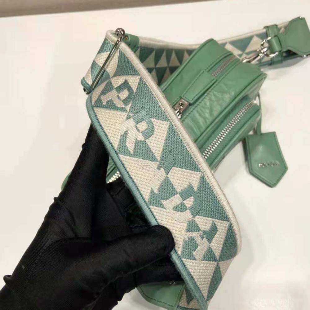 Prada Women Nappa Antique Leather Multi-Pocket Shoulder Bag-Green - image 8