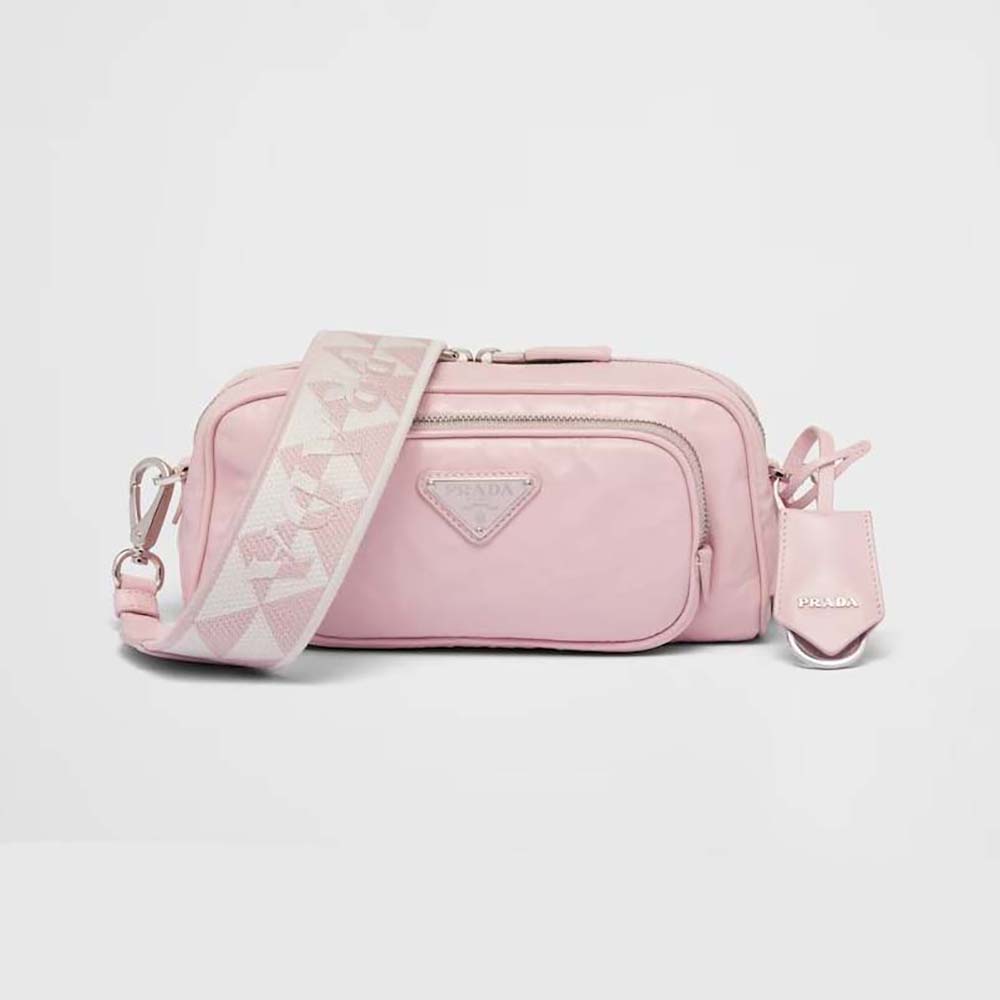 Front view of Prada Women Nappa Antique Leather Multi-Pocket Shoulder Bag-Pink
