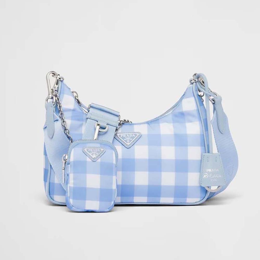 Front view of Prada Women Re-Edition 2005 Printed Re-Nylon Bag-Blue with zip