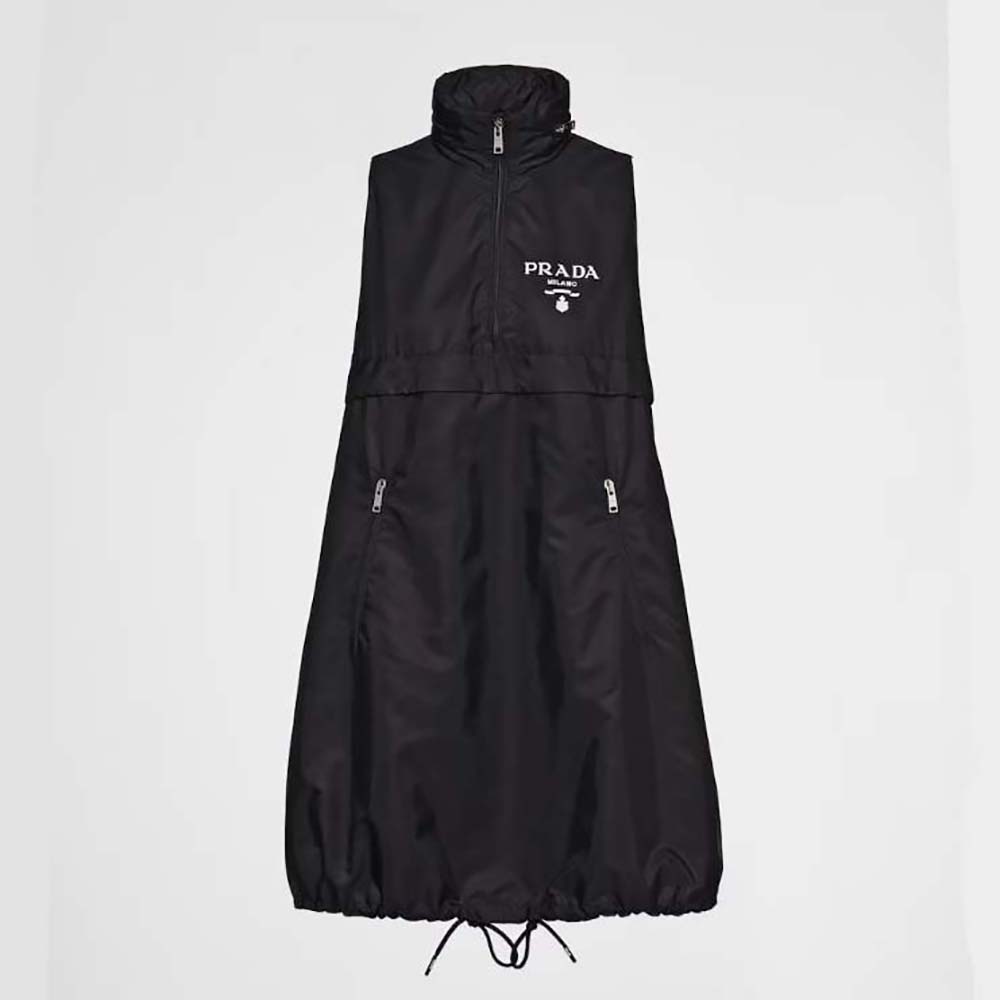 Front view of Prada Women Re-Nylon Mini-Dress Black showing silhouette