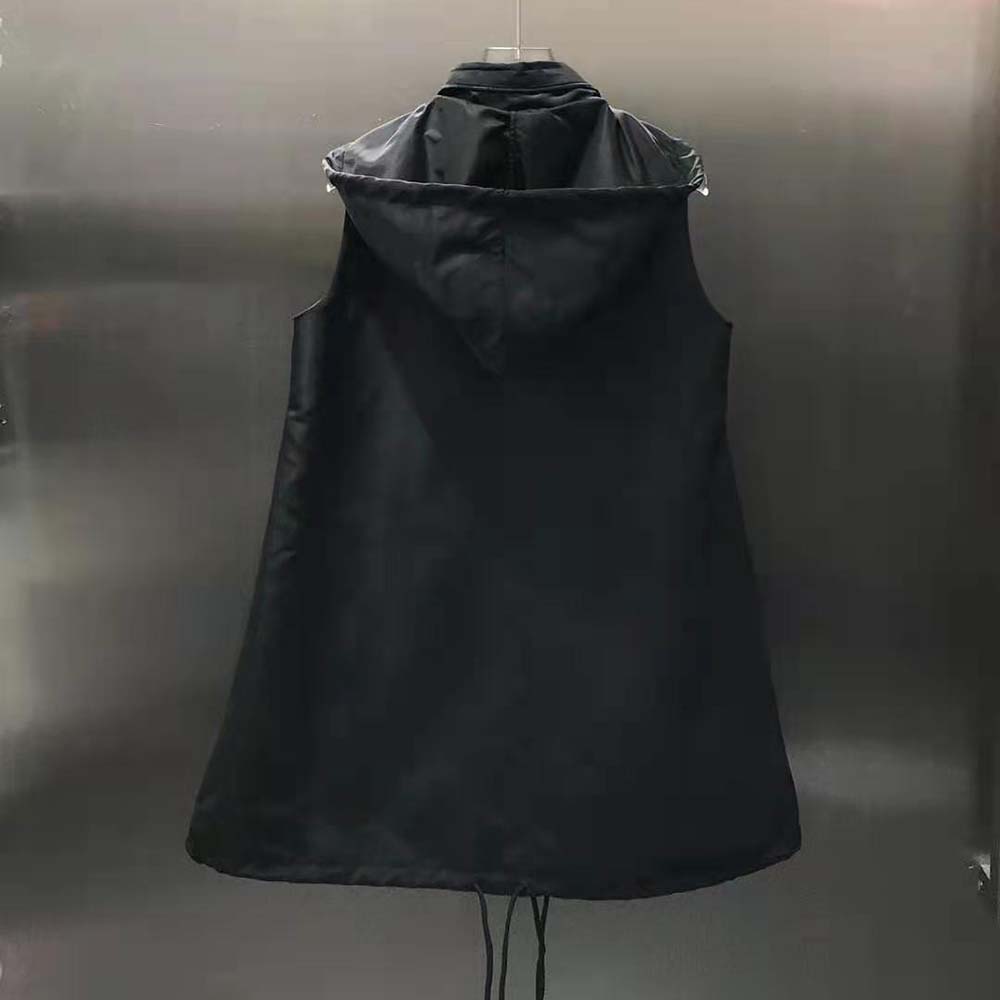Side profile of Prada Women Re-Nylon Mini-Dress Black with smooth fabric