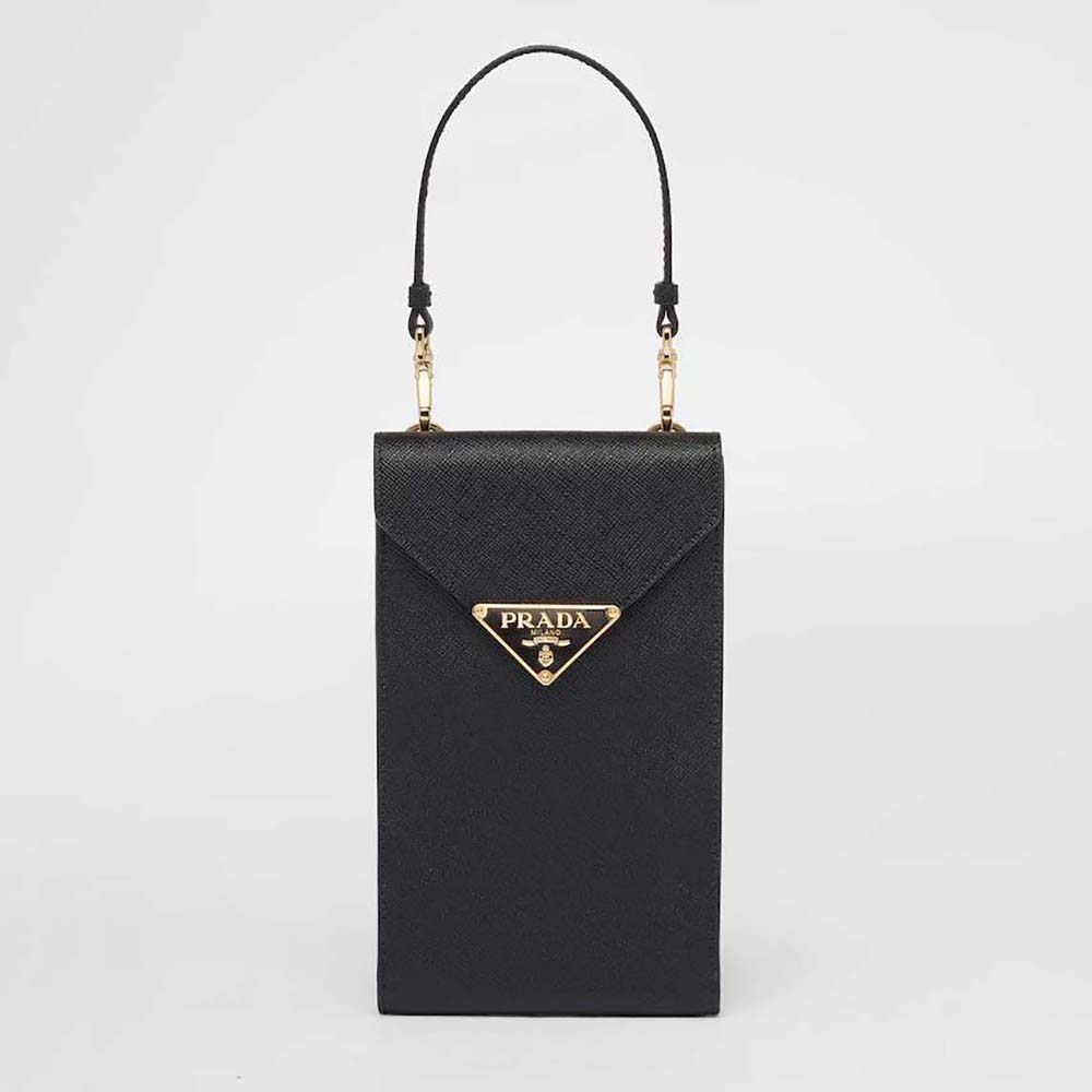 Front view of Prada Women Saffiano Leather Mini-Bag-Black with gold hardware