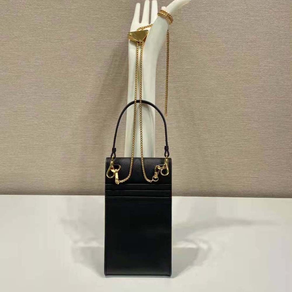 Close-up detail of Saffiano leather texture on Prada Women Mini-Bag-Black