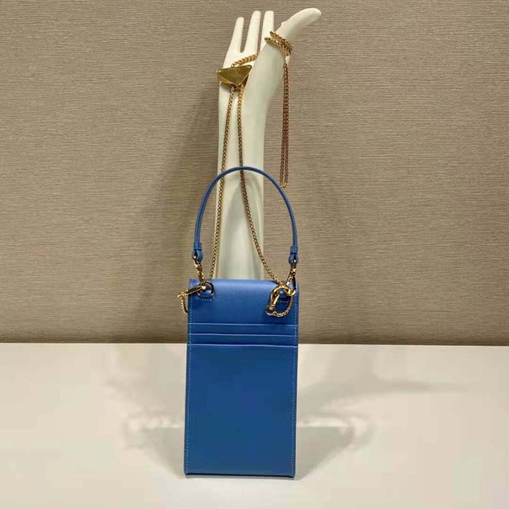 Side angle showcasing adjustable strap on Prada Women Saffiano Leather Mini-Bag