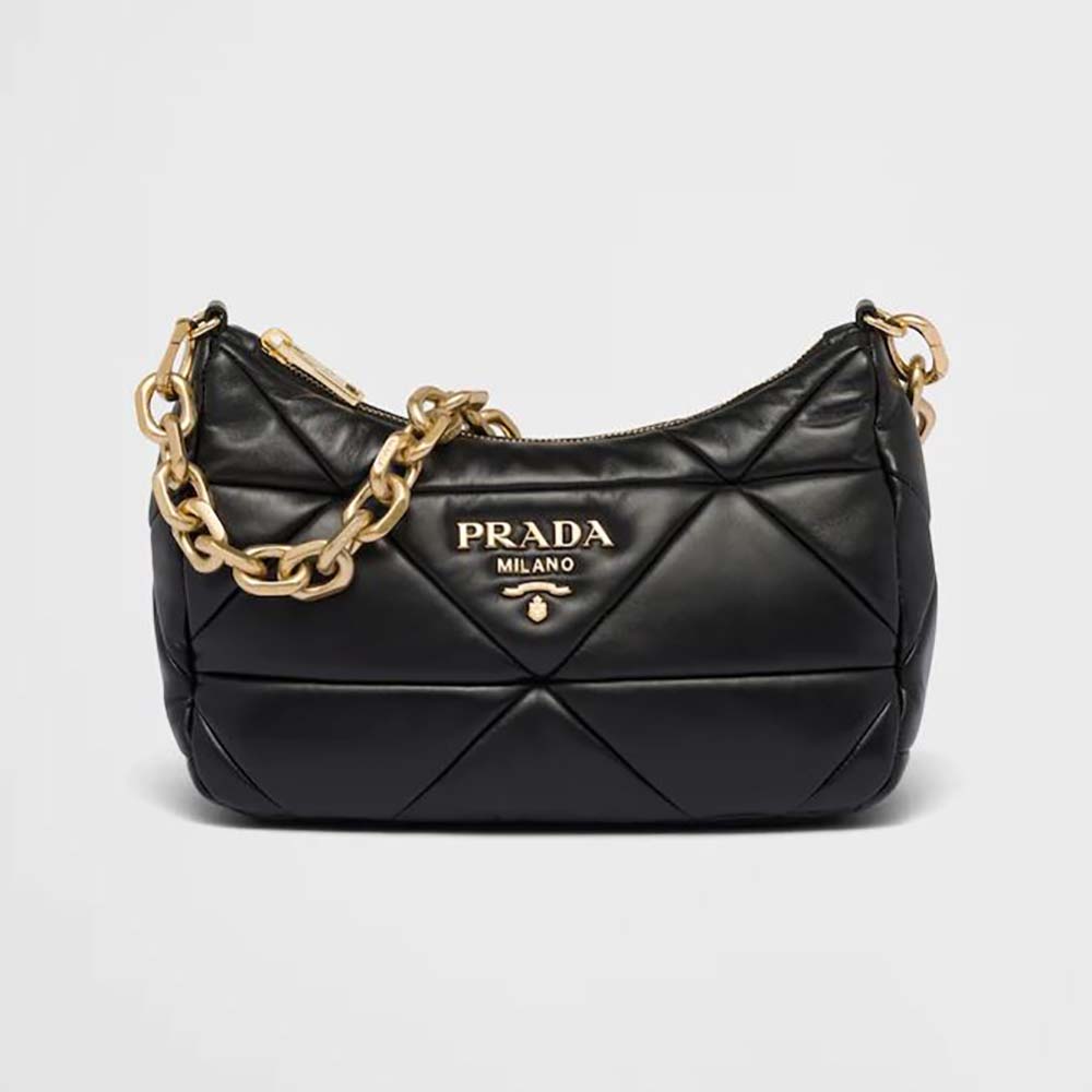 Front view of Prada Women System Nappa Leather Patchwork Bag-Black