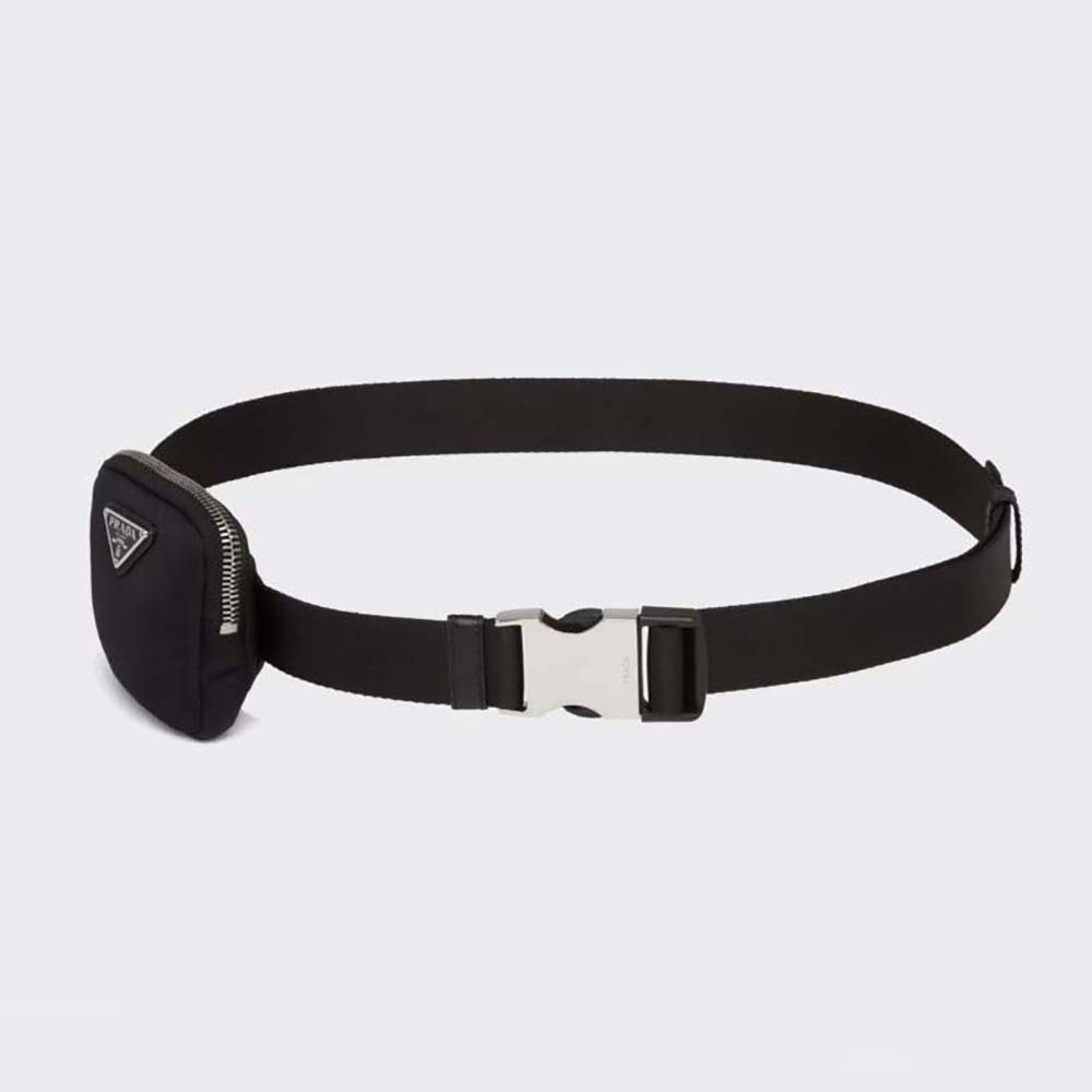 Front view of Prada Women Woven Nylon Belt with metal triangle logo