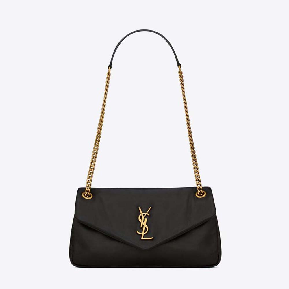 Front view of Saint Laurent YSL Women Calypso in Lambskin-Black bag