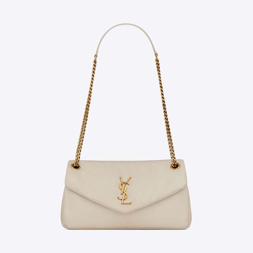 Front view of Saint Laurent YSL Women Calypso in Lambskin-White