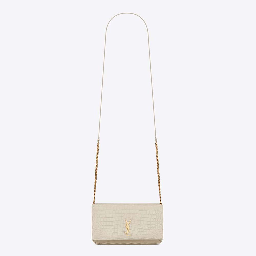 Front view of Saint Laurent YSL Women Cassandre Phone Holder in white leather