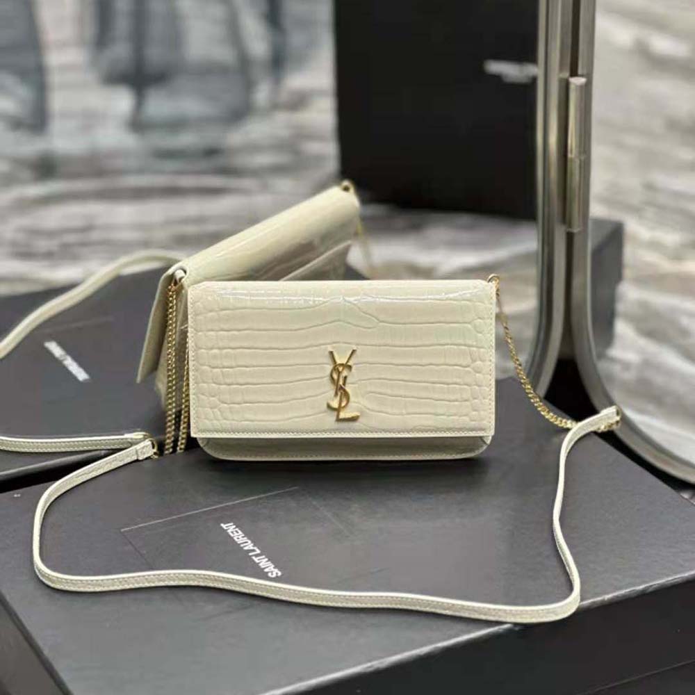 Side angle showing adjustable strap on Saint Laurent YSL Women Cassandre Phone Holder