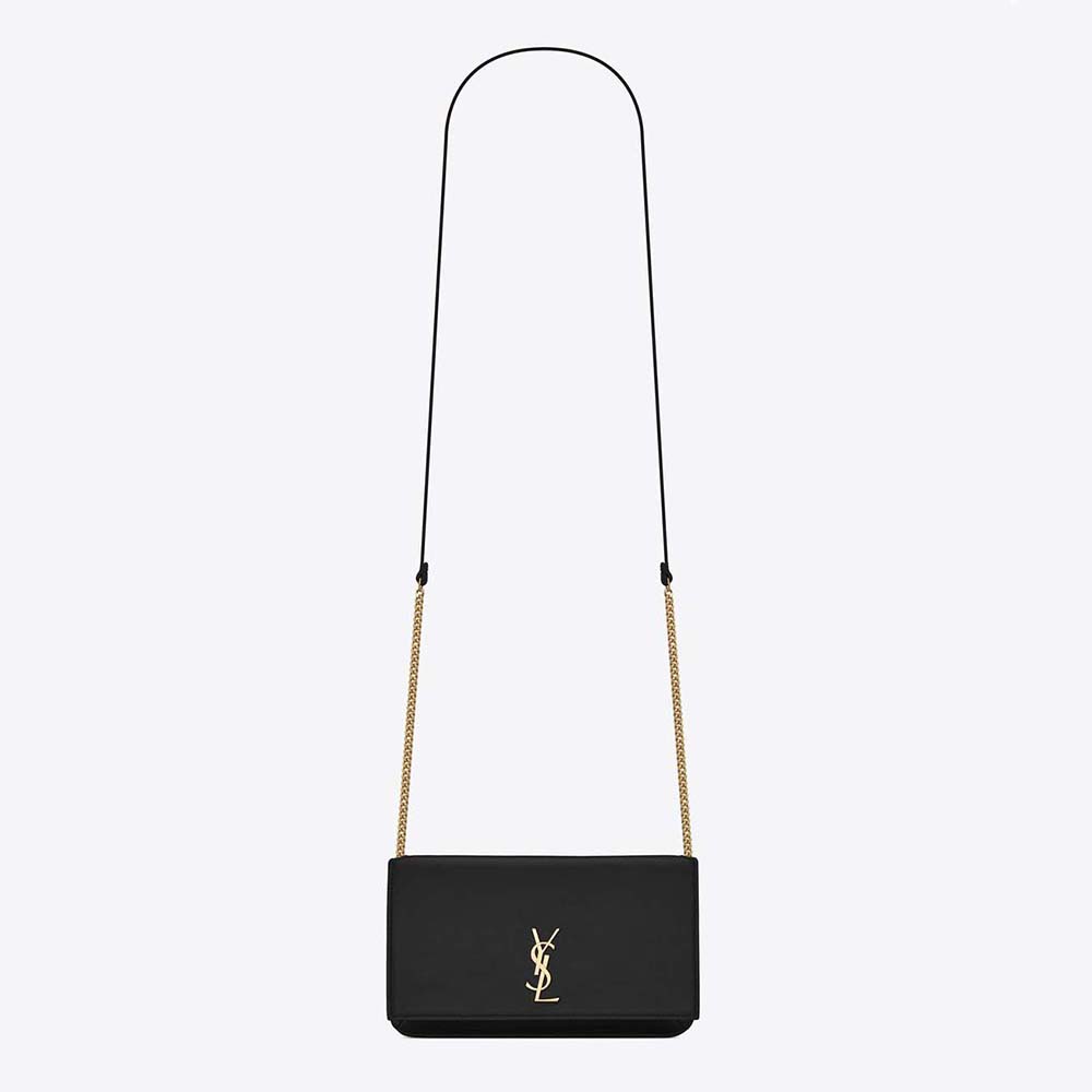 Front view of Saint Laurent YSL Women Cassandre Phone Holder black leather
