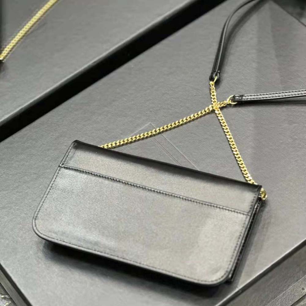 Saint Laurent YSL Women Cassandre Phone Holder with Strap in Smooth Leather-Black - image 9