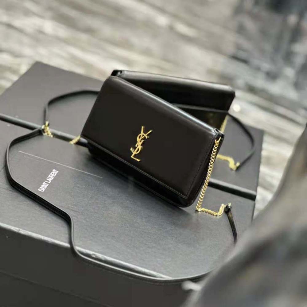 Saint Laurent YSL Women Cassandre Phone Holder with Strap in Smooth Leather-Black - image 5