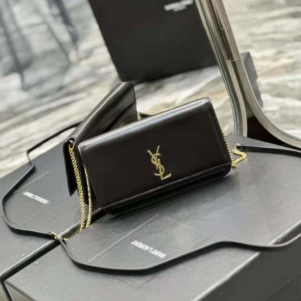Saint Laurent YSL Women Cassandre Phone Holder with Strap in Smooth Leather-Black - image 4