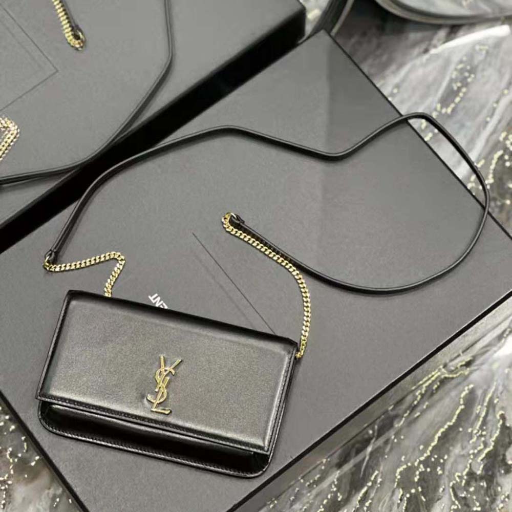 Saint Laurent YSL Women Cassandre Phone Holder with Strap in Smooth Leather-Black - image 6