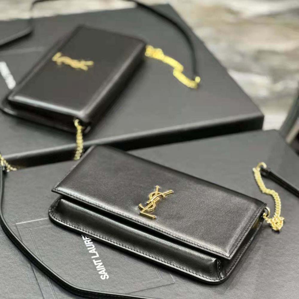 Saint Laurent YSL Women Cassandre Phone Holder with Strap in Smooth Leather-Black - image 7