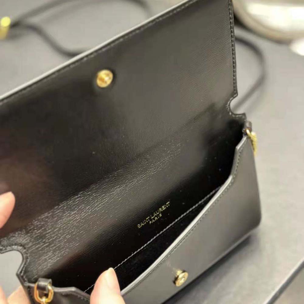 Saint Laurent YSL Women Cassandre Phone Holder with Strap in Smooth Leather-Black - image 10