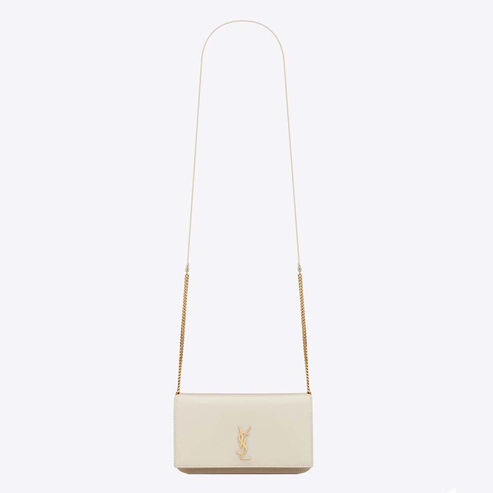 Front view of Saint Laurent YSL Women Cassandre Phone Holder white leather