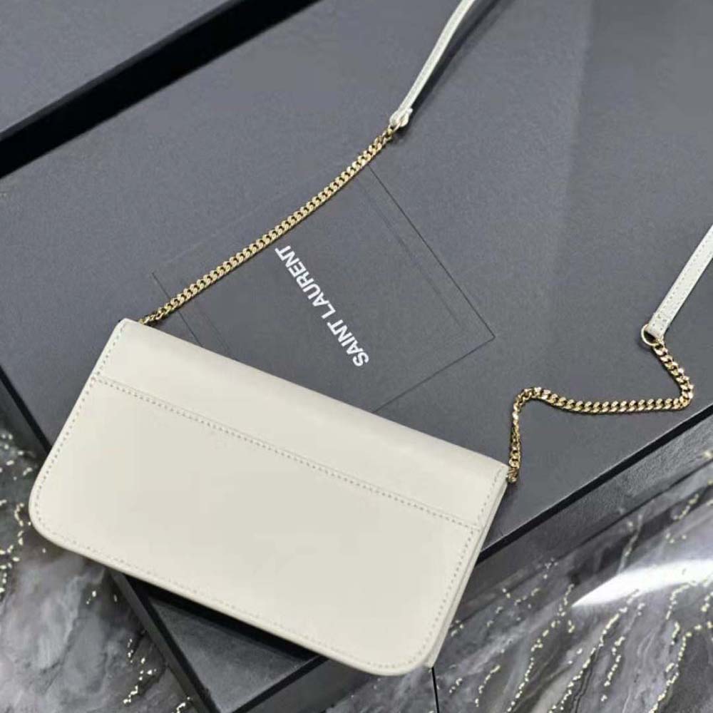 Saint Laurent YSL Women Cassandre Phone Holder with Strap in Smooth Leather-White - image 6