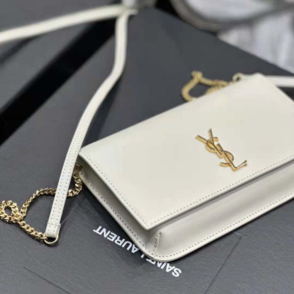 Saint Laurent YSL Women Cassandre Phone Holder with Strap in Smooth Leather-White - image 7