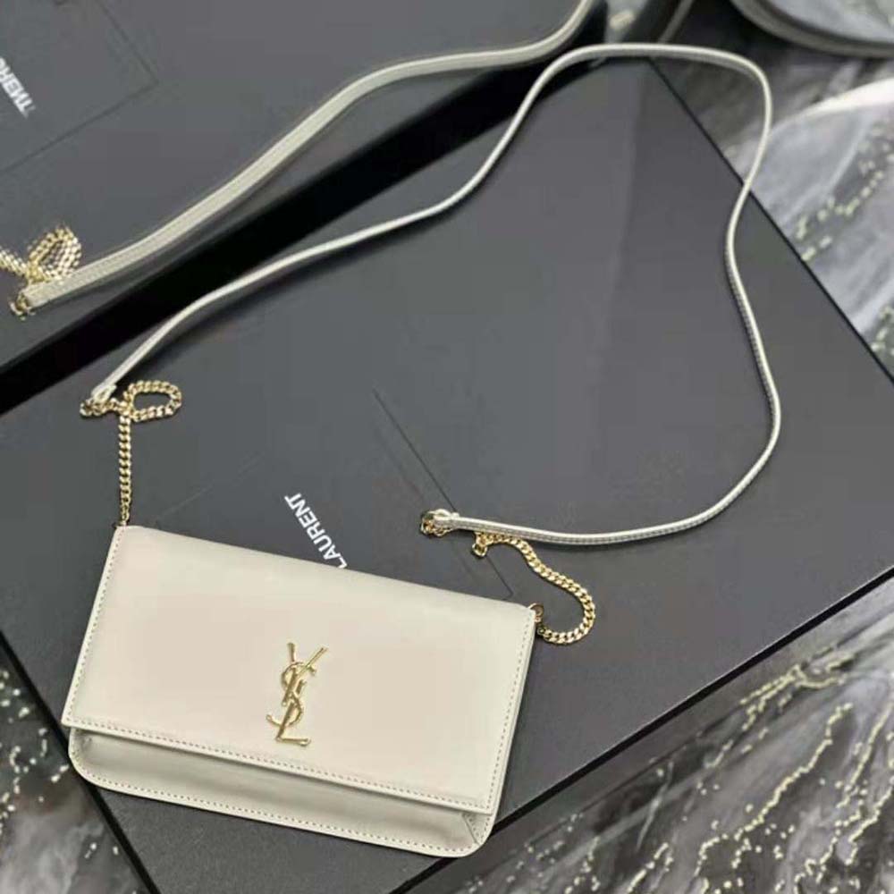 Saint Laurent YSL Women Cassandre Phone Holder with Strap in Smooth Leather-White - image 5