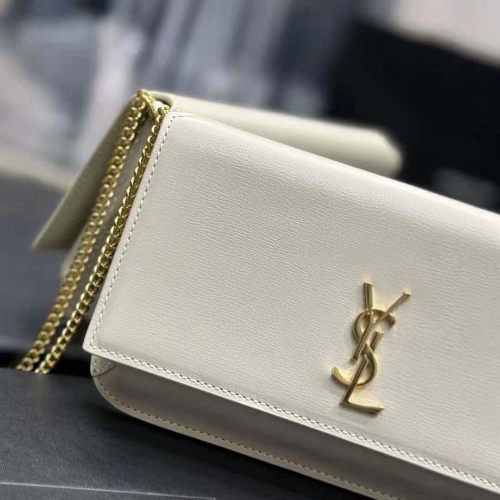 Saint Laurent YSL Women Cassandre Phone Holder with Strap in Smooth Leather-White - image 8