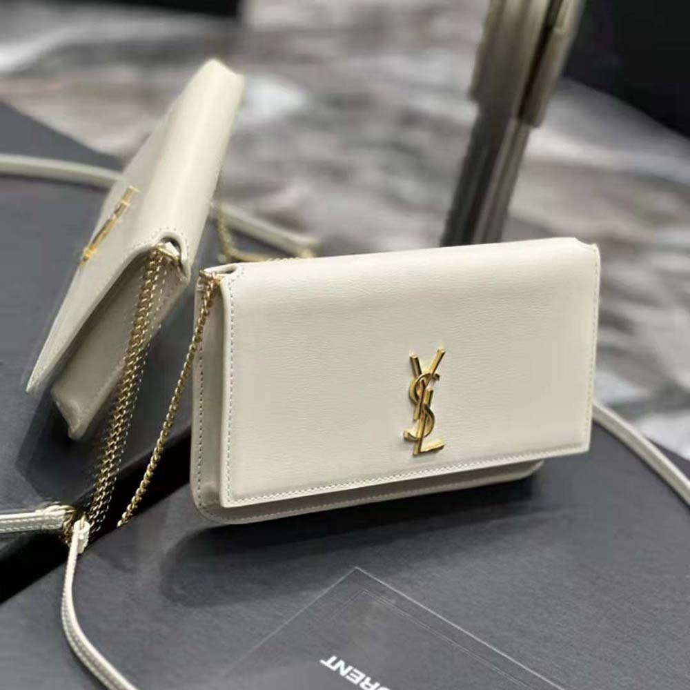Saint Laurent YSL Women Cassandre Phone Holder with Strap in Smooth Leather-White - image 4