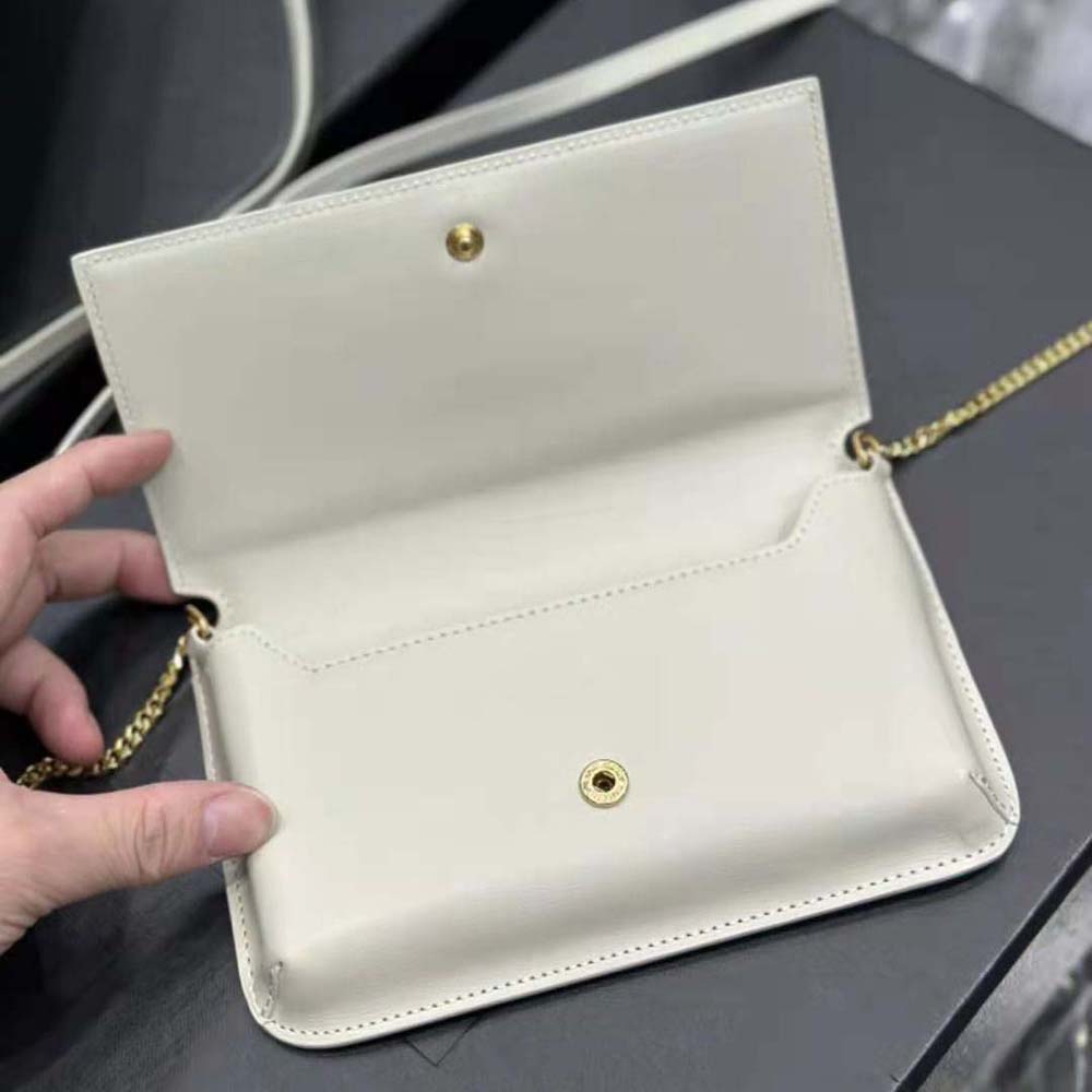 Saint Laurent YSL Women Cassandre Phone Holder with Strap in Smooth Leather-White - image 9