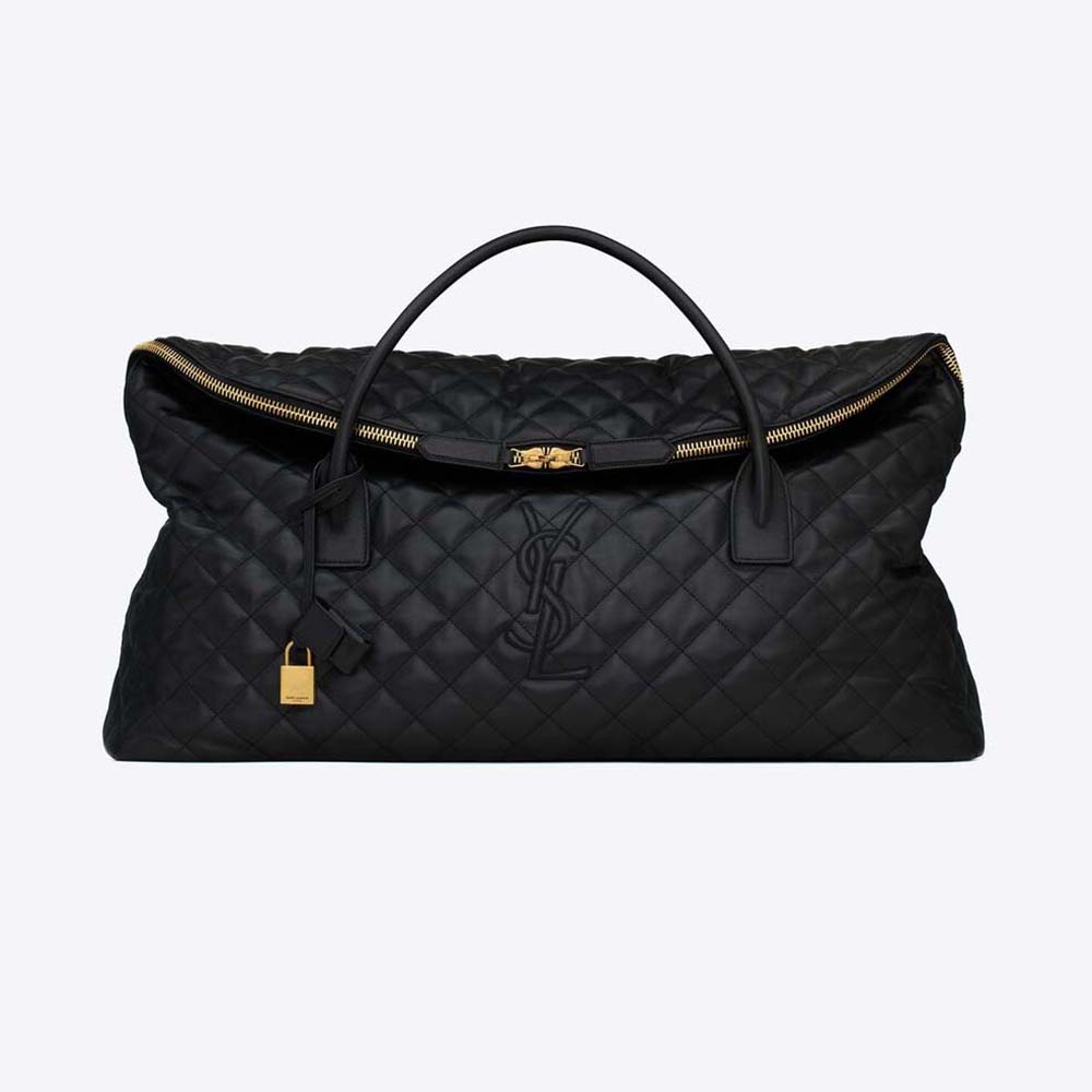 Front view of Saint Laurent YSL Women Es Giant Travel Bag in Quilted Leather-Black