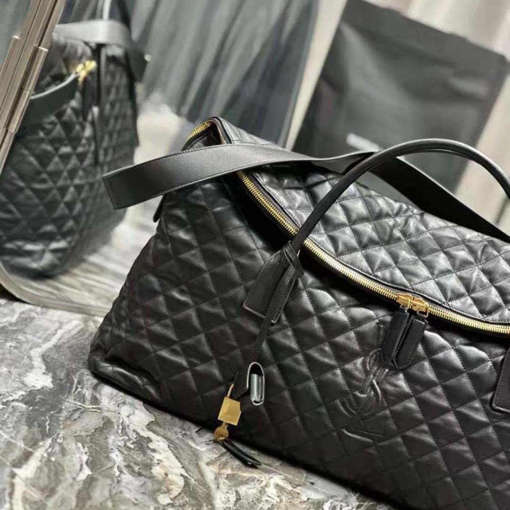 Saint Laurent YSL Women Es Giant Travel Bag in Quilted Leather-Black - image 7
