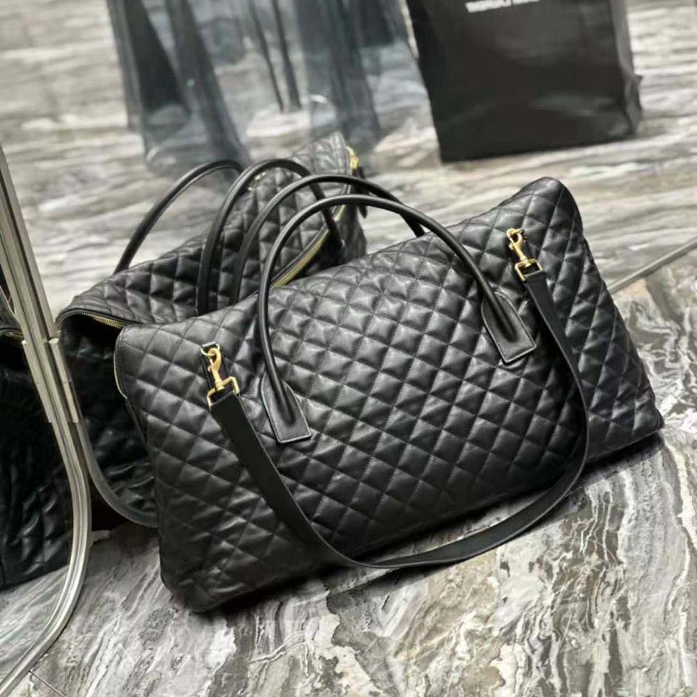 Side profile showing spacious silhouette of Saint Laurent YSL Women Es Giant Travel Bag