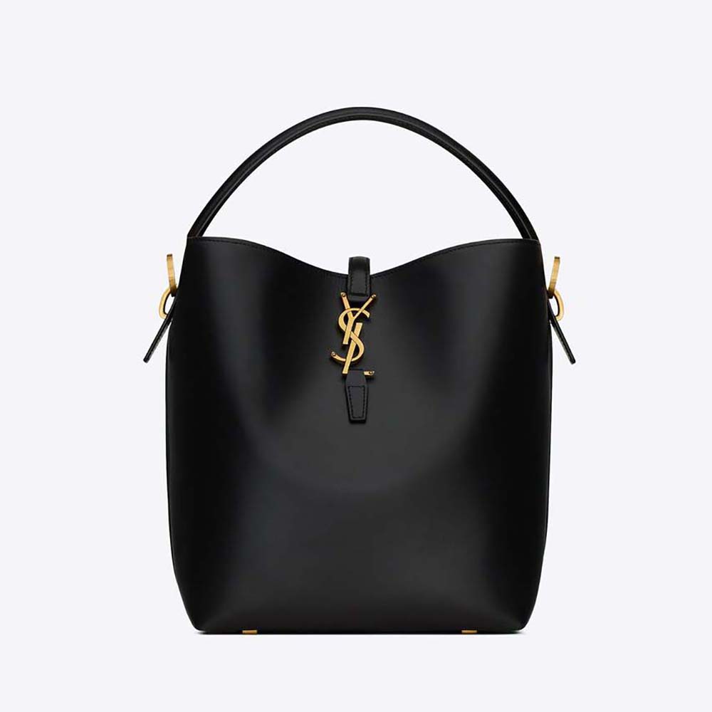 Front angle of Saint Laurent YSL Women Le 37 in Shiny Leather-Black bag