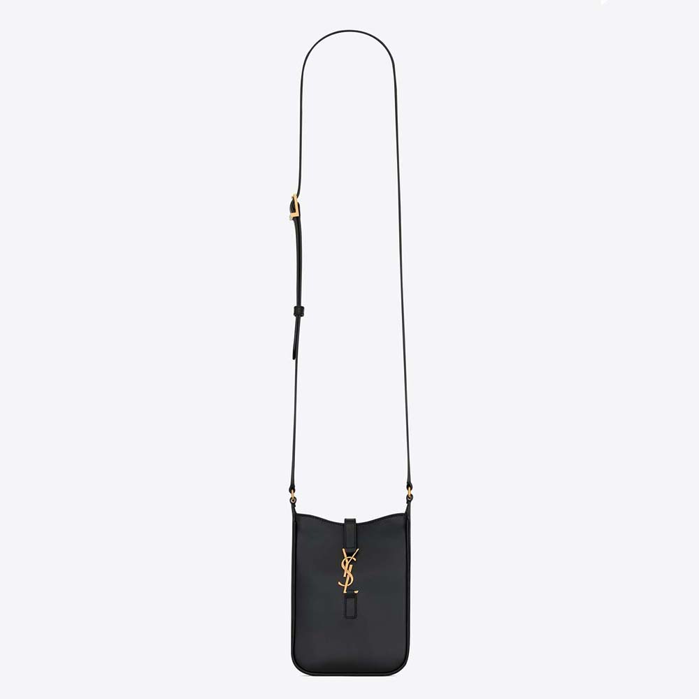 Front view of Saint Laurent YSL Women Le 5 à 7 Mini Vertical in Shiny Leather-Black