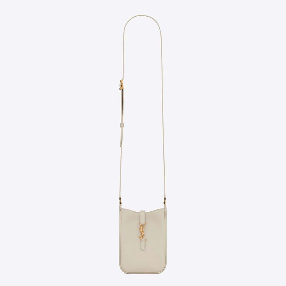Front view of Saint Laurent YSL Women Le 5 à 7 Mini Vertical shiny white leather bag